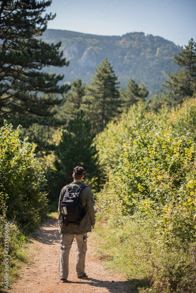 hiker going to mountain 