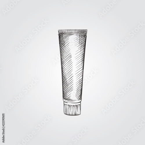 Hand Drawn Toothpaste Sketch Symbol isolated on white background. Vector Bathroom accessories In Trendy Style