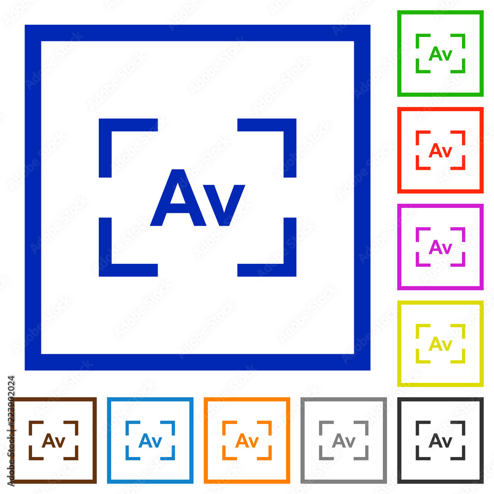 Camera aperture value mode flat framed icons Camera aperture value mode flat framed icons
