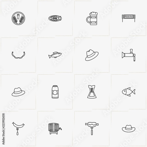 Oktoberfest line icon set with hat, beer can  and beer tap