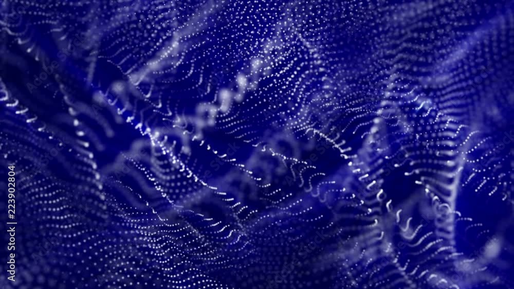 slowly moving white particles with blue rays on a black background. abstract background. 3D rendering slowly moving white particles with blue rays on a black background. abstract background. 3D rendering