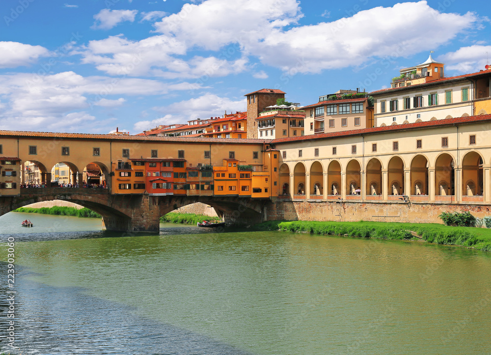 Ponte Vecchio bridge and Corridoio Vasariano (Vasari Corridor) in Florence Italy