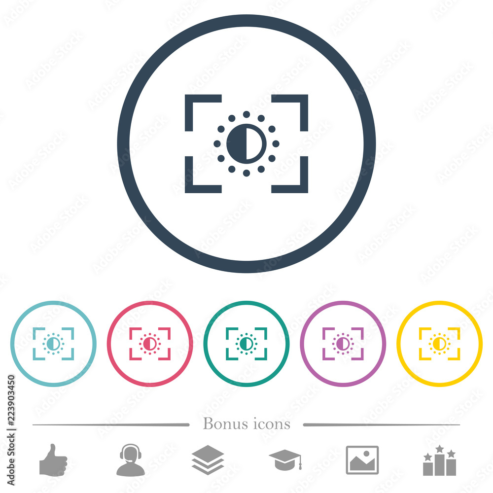 Camera saturation setting flat color icons in round outlines Camera saturation setting flat color icons in round outlines