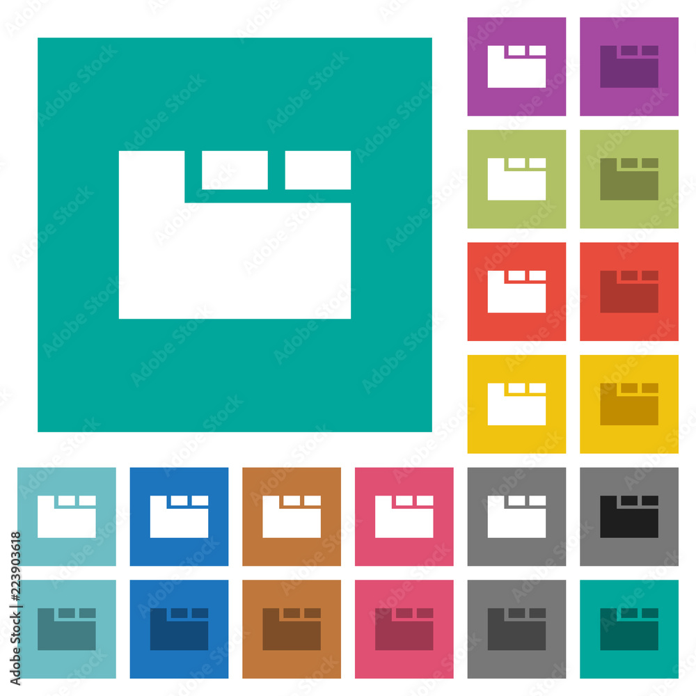 Horizontal tabbed layout active square flat multi colored icons
