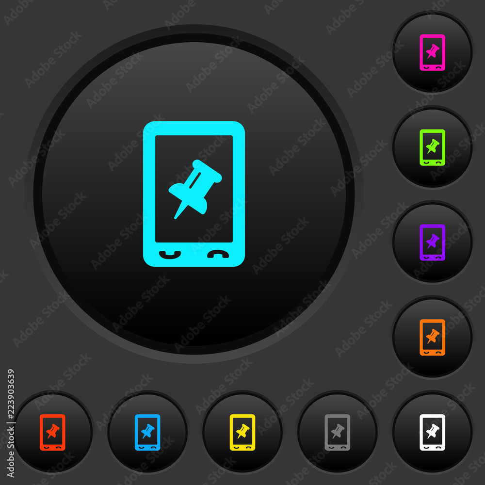 Mobile pin data dark push buttons with color icons Mobile pin data dark push buttons with color icons
