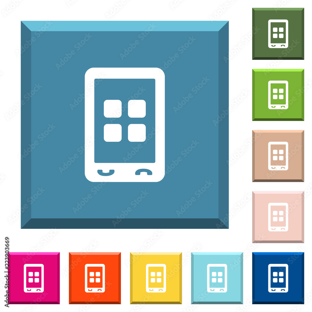 Mobile applications white icons on edged square buttons Mobile applications white icons on edged square buttons