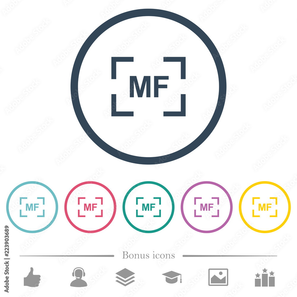 Camera manal focus mode flat color icons in round outlines Camera manal focus mode flat color icons in round outlines