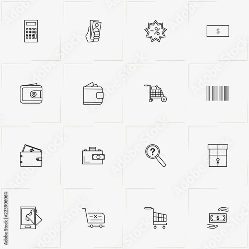 Online Shopping line icon set with money, online purchase and searching