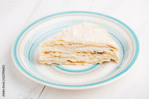 Slice of classic layered cake Napoleon