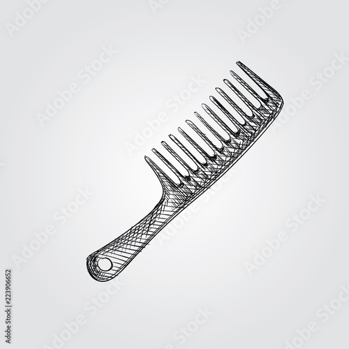 Hand Drawn Comb Sketch Symbol isolated on white background. Vector barbershop accessories In Trendy Style