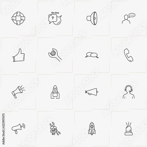 Online Support line icon set with live chat, conversation and like