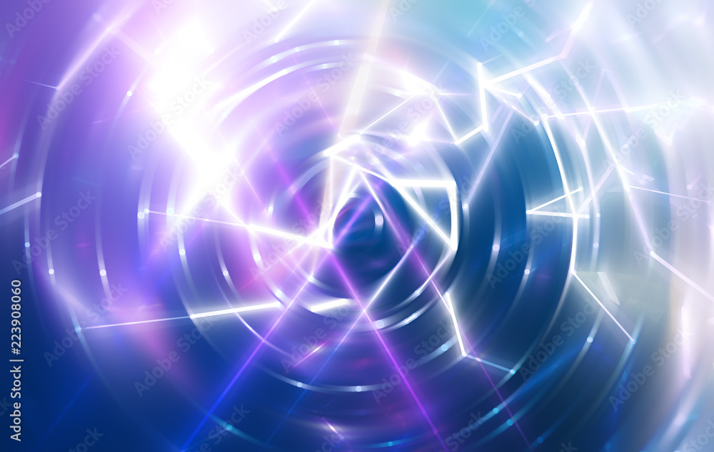 Triangulars on a abstract blue background with scintillating circles and gloss. Brilliant round sphere tunnel. Illustration digital. Triangulars on a abstract blue background with scintillating circles and gloss. Brilliant round sphere tunnel. Illustration digital.
