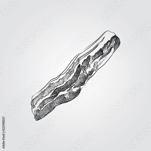 Hand Drawn Bacon Sketch Symbol isolated on white background. Vector breakfast elements In Trendy Style