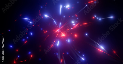 3d rendering. Fantastic background of bright glowing particles in deep space. Bright electric flashes
