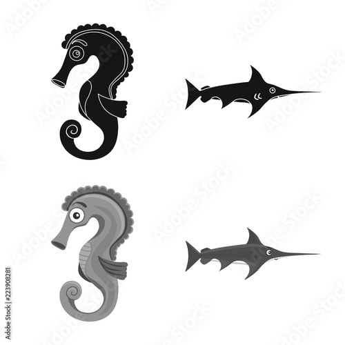 Vector design of sea and animal sign. Collection of sea and marine stock symbol for web.