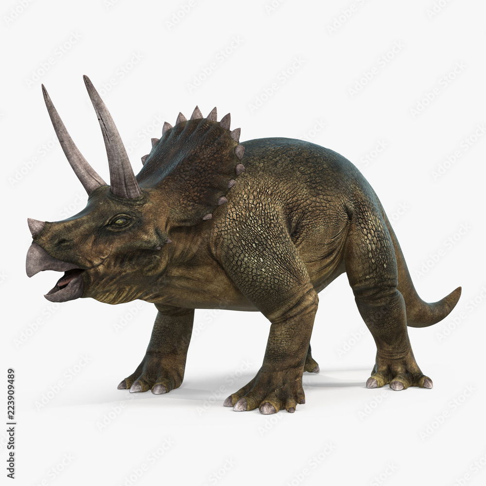 Naklejka Dinozaur Triceratops na jasnym tle. 3D ilustracji