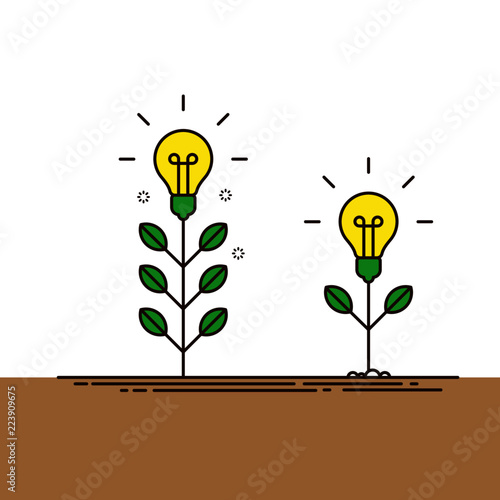 Idea growing concept, plant with lightbulb vector illustration