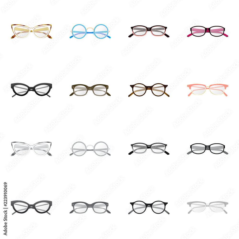 Vector illustration of glasses and frame icon. Collection of glasses and accessory stock vector illustration. Vector illustration of glasses and frame icon. Collection of glasses and accessory stock vector illustration.