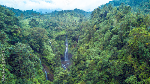 Several waterfalls in the jungle aerial shot