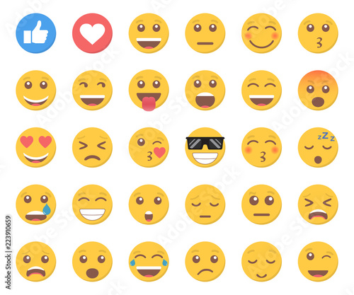 Set of emoticon smile and like icon in a flat design