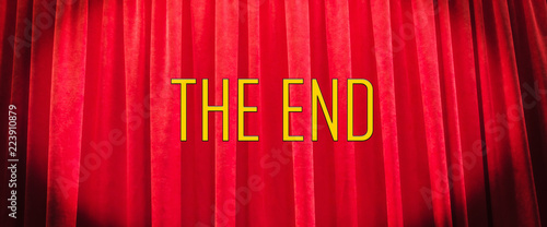 Red a curtain with the graphic inscription 