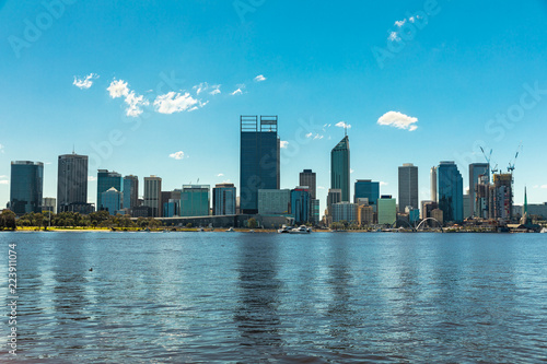 Perth, Australia, Elizabeth Quay Marina on a sunny day with skys