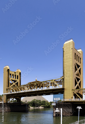 Sacramento Tower Bridge With Blue Sky And River