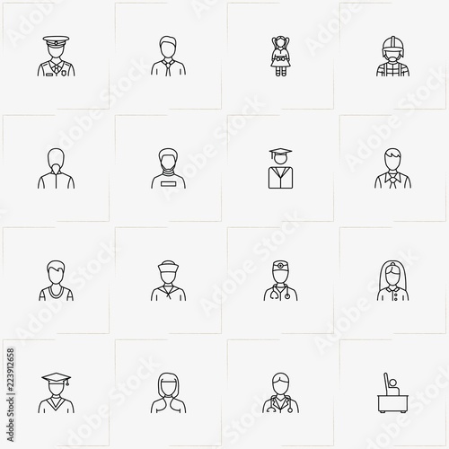 People line icon set with manager, sailor and bride