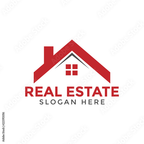 Red real estate house logo icon design template