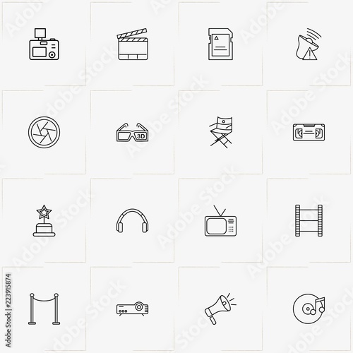 Photo And Video line icon set with television, cinema barrier  and memory card