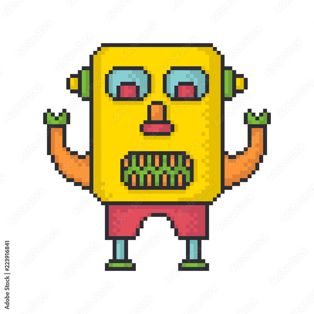 Zombie monster pixel art style vector icon on white background.