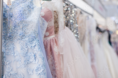 Evening dresses on the rack.