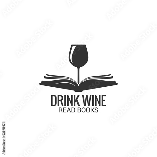 Wine glass with book concept. Drink wine read book on white background