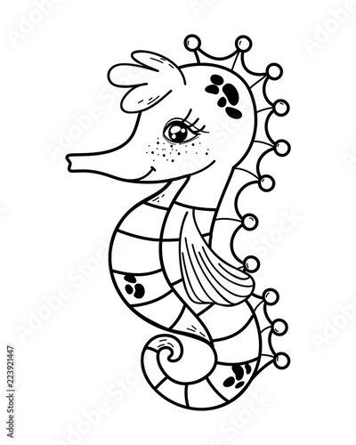 outline cute seahorse tropical sea animal