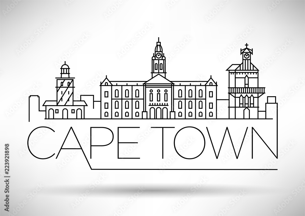 Naklejka premium Minimalna linia horyzontu Cape Town City z typograficznym projektem