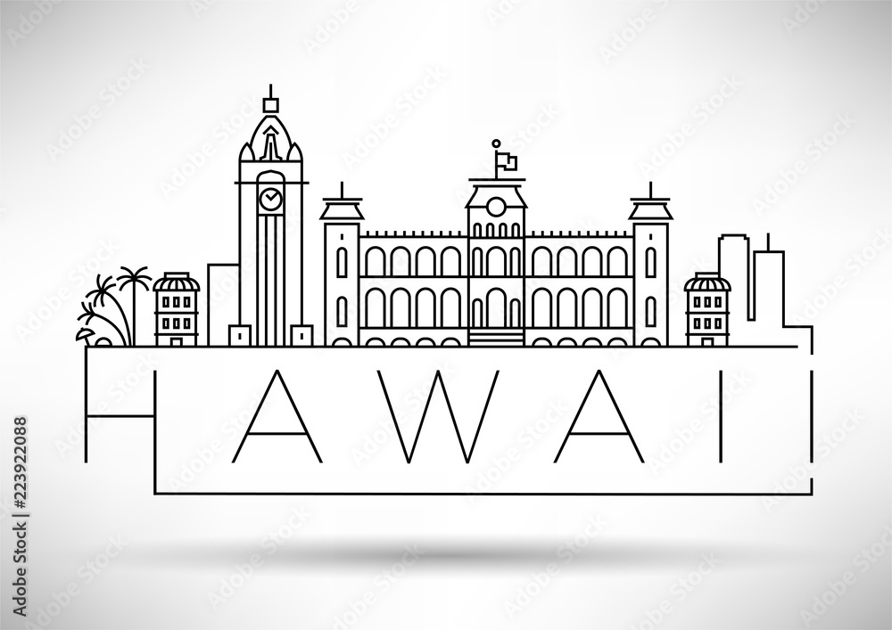 Obraz premium Minimal Hawaii City Linear Skyline with Typographic Design