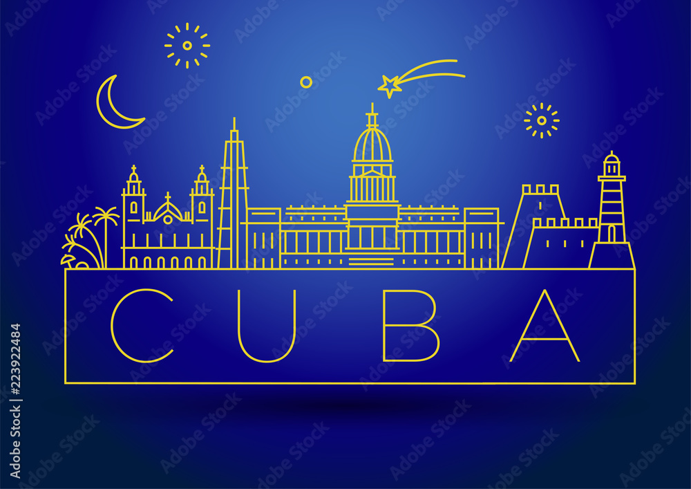Minimal Havana City Linear Skyline with Typographic Design