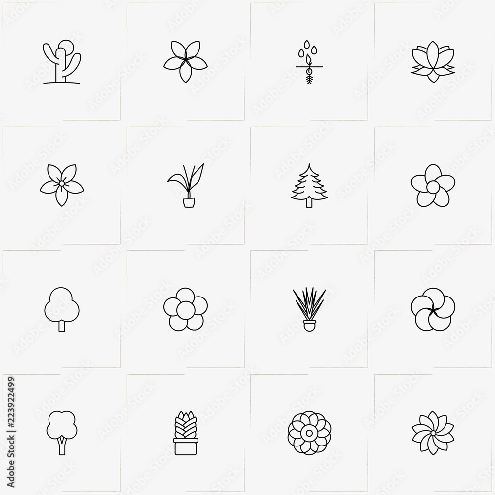 Plants line icon set with flower, plants in pot and decorative plants Plants line icon set with flower, plants in pot and decorative plants