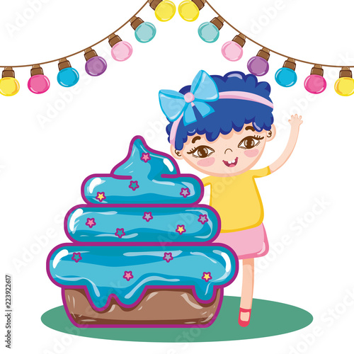 girl with candy muffin with party bulbs decoration