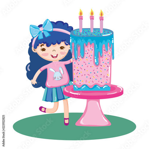 girl in the party with sweet cake and canddles