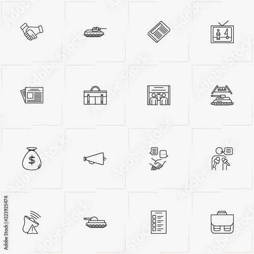 Politic line icon set with lecturer , newspaper and jury