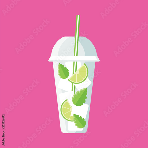 Mojito flat icon isolated on pink background. Simple Mojito sign symbol in flat style. Cocktail Vector illustration for web and mobile design.