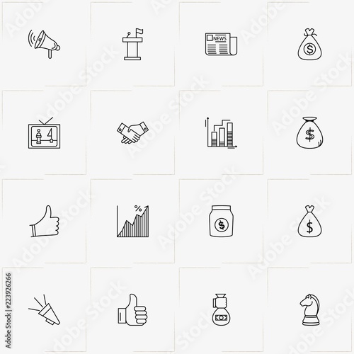 Politic line icon set with like , tribune and chess horse