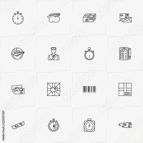 Post Service line icon set with postman , mail send and mail envelope