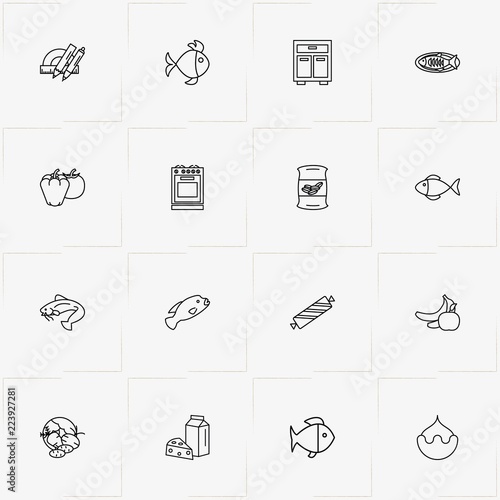 Product Categories line icon set with candy, vegetables and chancery