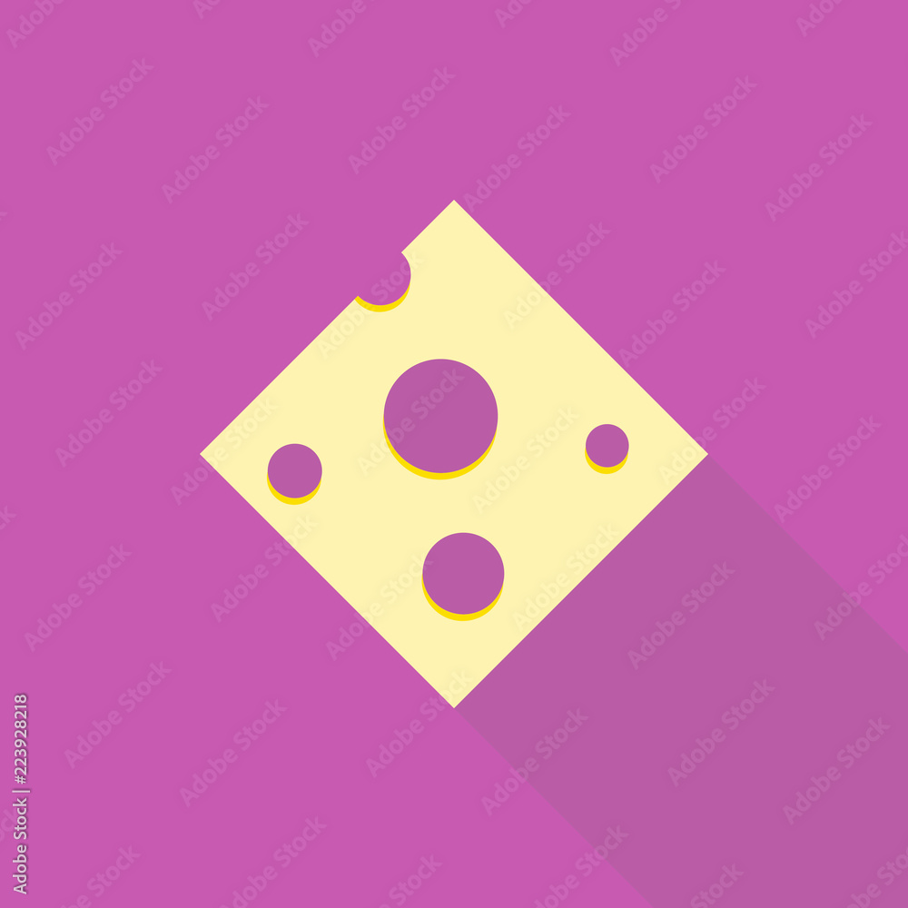 Cheese flat icon with long shadow isolated on purple background. Simple Cheese in flat style, vector illustration for web and mobile design. Breakfast elements vector sign symbol. Cheese flat icon with long shadow isolated on purple background. Simple Cheese in flat style, vector illustration for web and mobile design. Breakfast elements vector sign symbol.