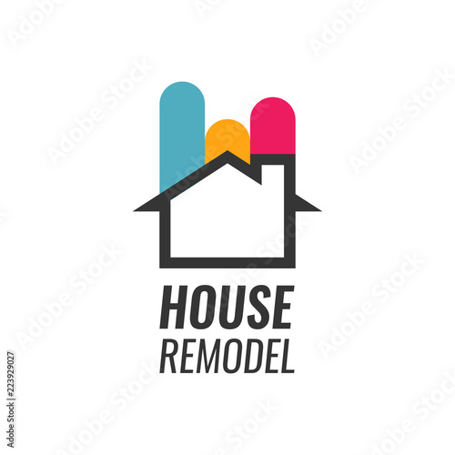 House Remodel - Vector Logo with House silhouette and Caption. House Renovation and Staining photo