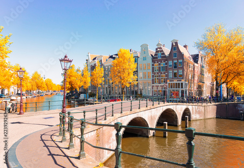 Photography houses of Amsterdam Netherlands over canal ring landmark in old european city, A