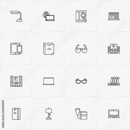 Reading line icon set with books, book and spectacle