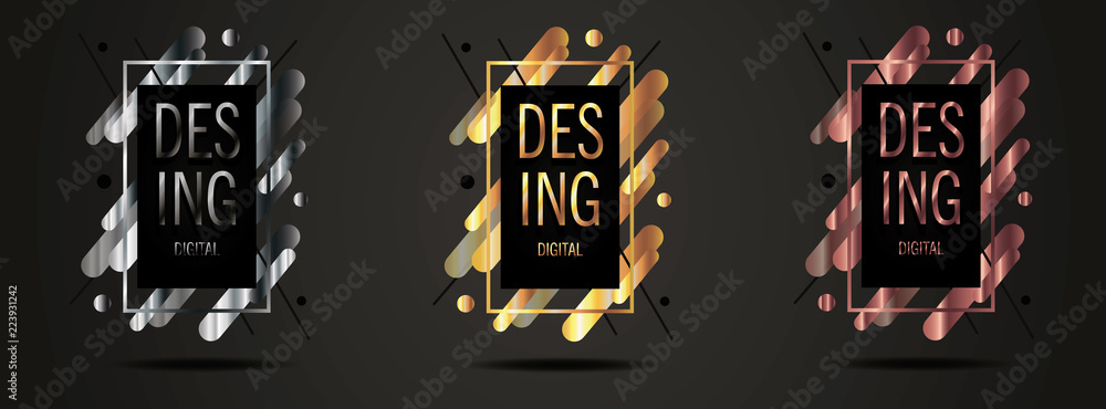 Fototapeta premium Vector framework for your text modern graphics. dynamic frame stylish geometric black background with gold.